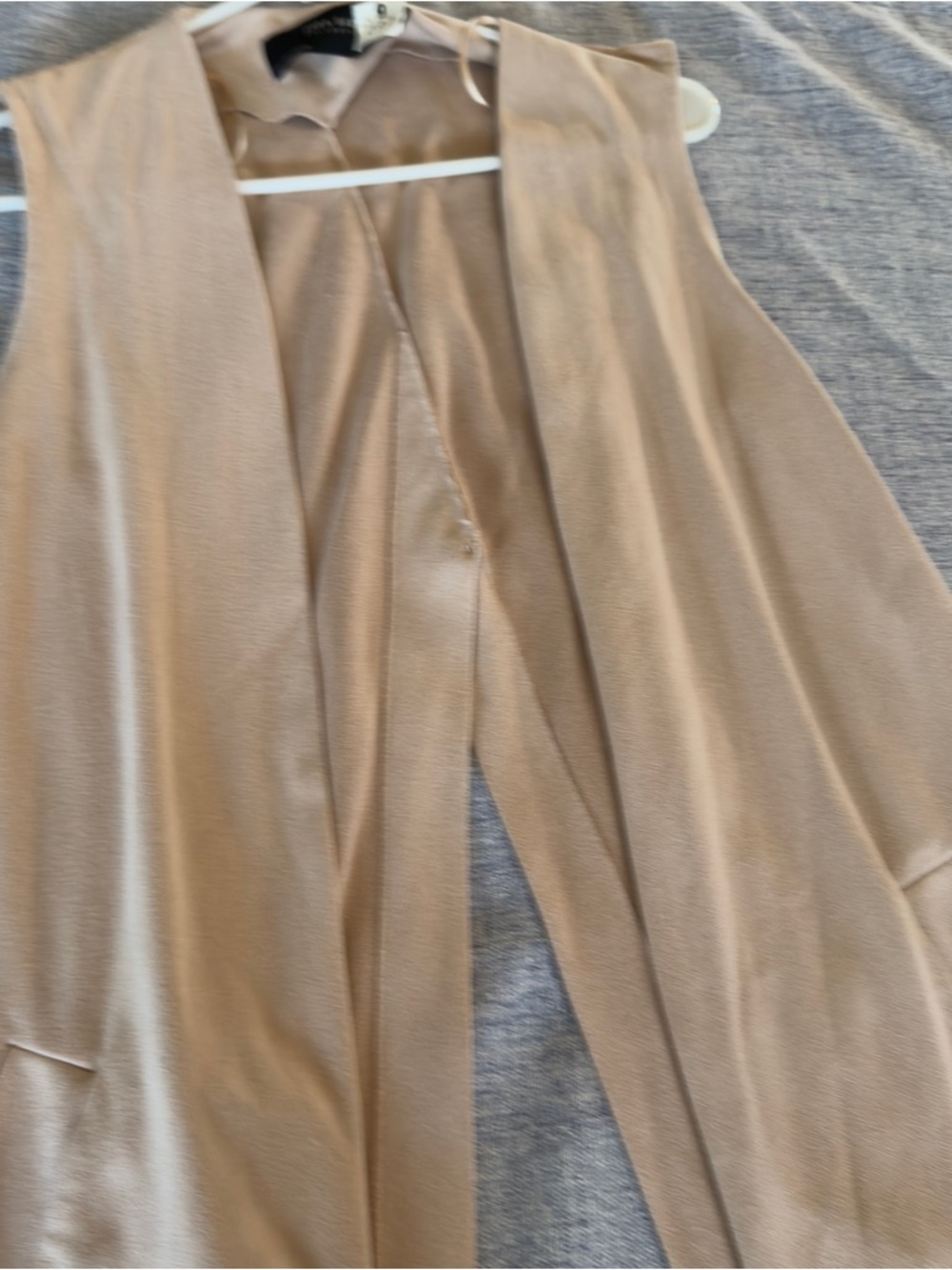 Zara Longline Sleeveless Open-Front Vest in Taupe Beige